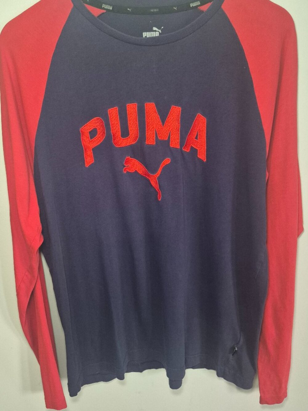 PUMA Boys Navy & Red Raglan Long Sleeve Logo Shirt size 16